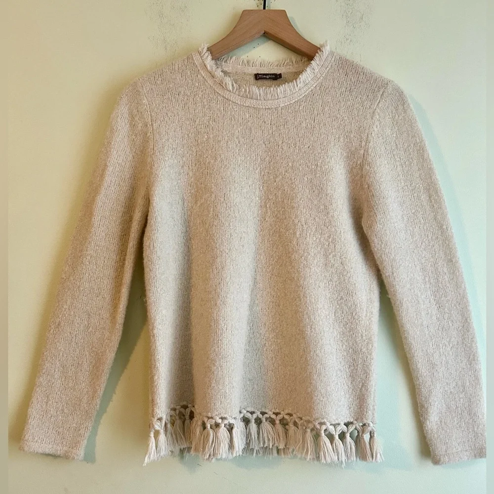 J McLaughlin Fringe Metallic Crew Neck Alpaca Wool Blend Sweater - Picture 2 of 5